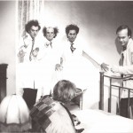 Luciano Capponi, Daniele Aldrovandi e Pino Ammendola durante le riprese di Passaparola, RaiTre 1982